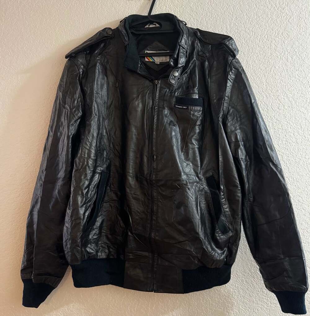 Vintage 80s Members Only Leather Jacket Black Bomber Men's XLT Extra Large Tall